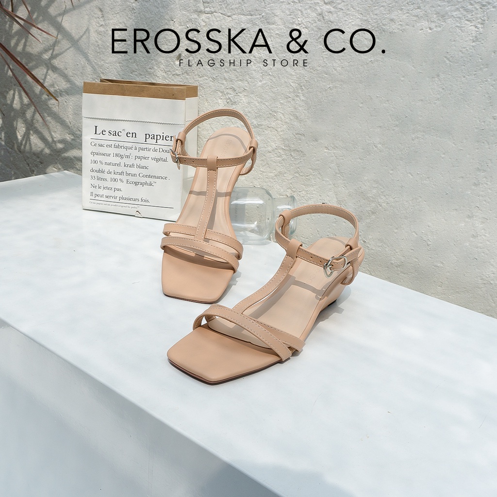 Erosska - Giày sandal đế xuồng quai mảnh dáng sang nhẹ nhàng màu đen - XE002