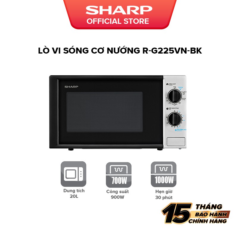 [Mã ELSHARPMAR giảm 10% đơn 500K]Lò Vi Sóng Cơ Sharp R-G225VN-BK 900W