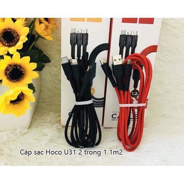 ( 3in1 ) Cáp Sạc HOCO U31 - 3 Đầu (Lightning/Micro/Type-C) - Dây Dù - Siêu Bền - Chính Hãng