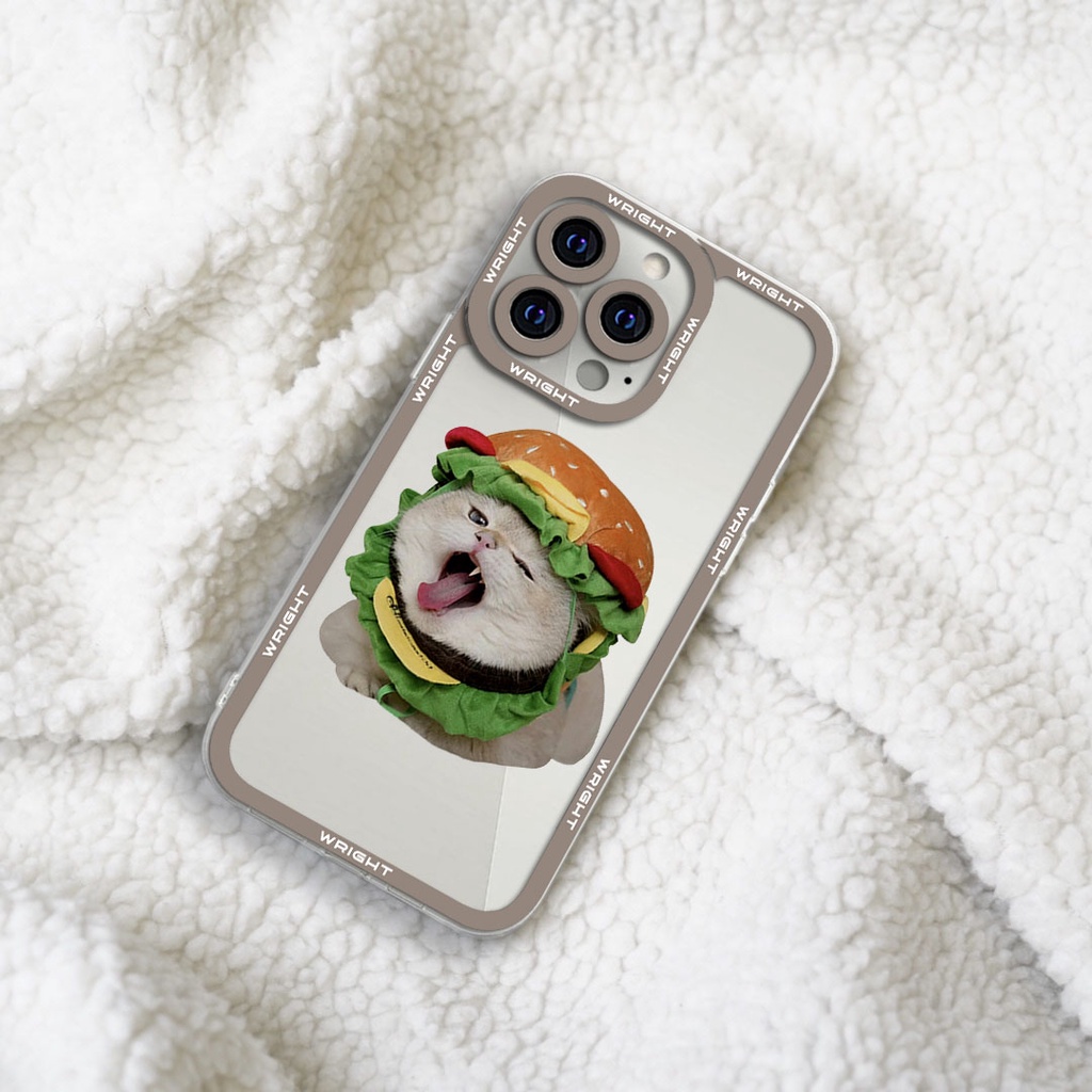 Ốp lưng iphone cạnh vuông mèo hamburger đáng yêu Wrightcase 6plus/7/8/8plus/x/xs/11/12/pro/max/plus/promax