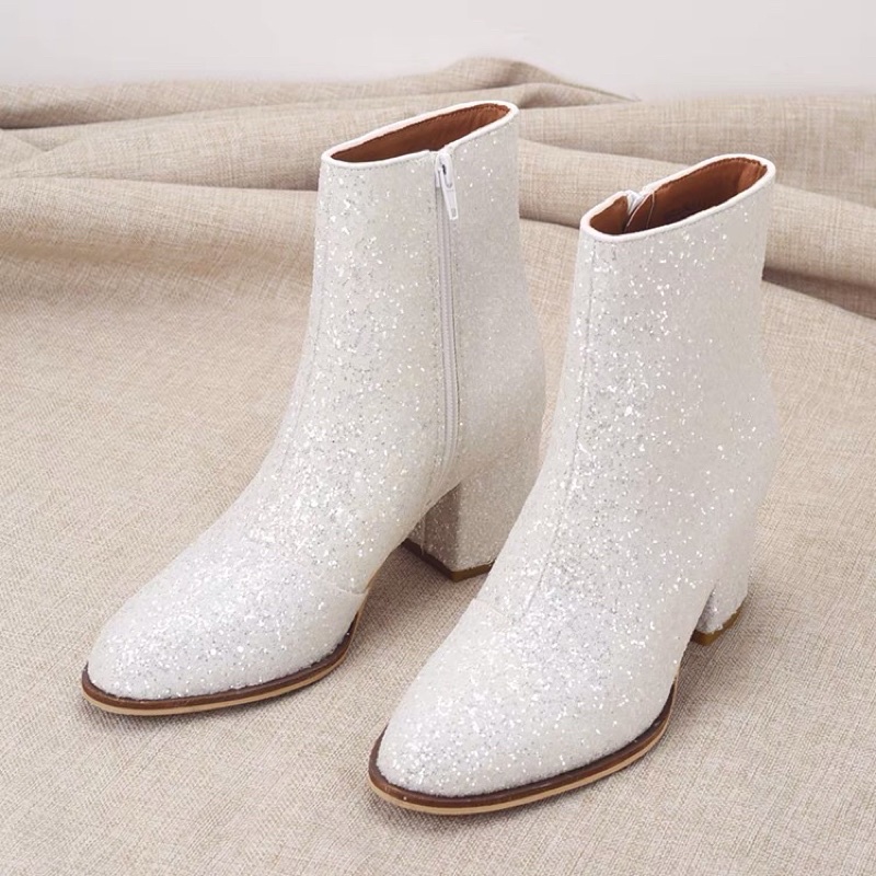 Boots cổ ngắn da trơn và da nhũ. xuất Uk