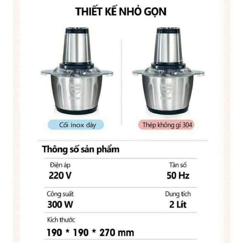 MÁY XAY THỊT ĐA NĂNG CỐI INOX 304 DUNG TÍCH 2L 4 LƯỠI