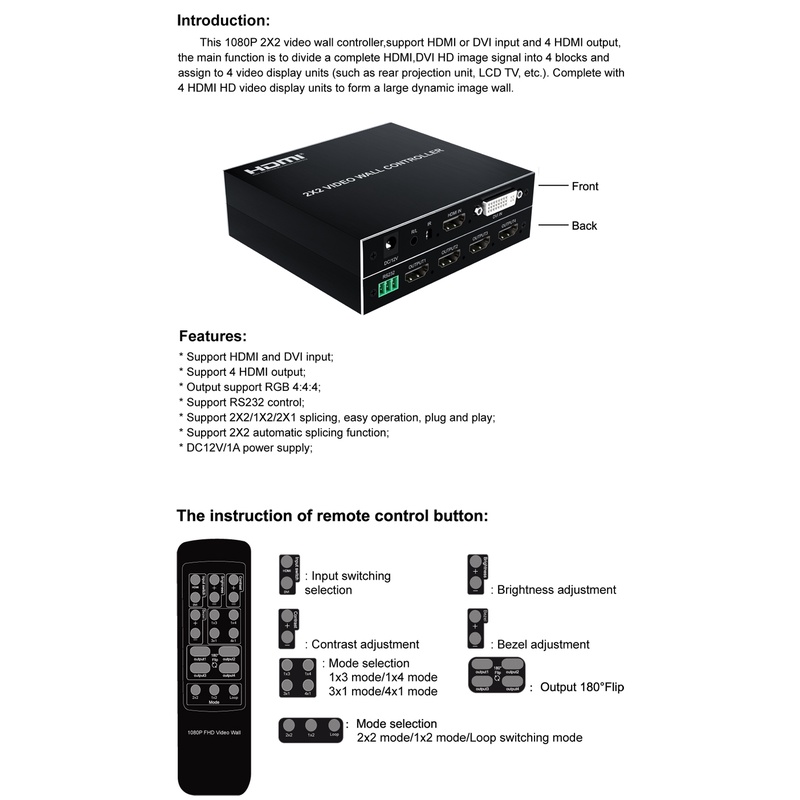 Bộ Điều Khiển TV 1080p 2x2 1x2 1x3 1x4 2x1 3x1 4x1 HDMI 4 Kênh IR RS232 180 Chuyên Dụng° Lật Xoay