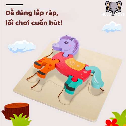 Đồ Chơi Xếp Hình Gỗ, Tranh Ghép Gỗ 3D Hulo Toys Nhiều Chi Tiết, Đồ Chơi Phát Triển Trí Tuệ Cho Bé Yêu