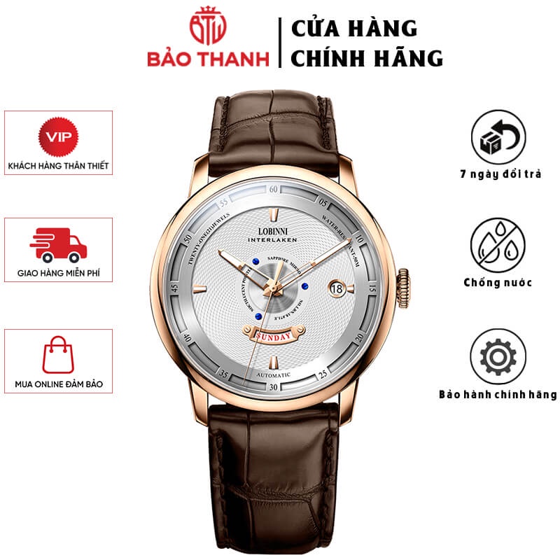 Đồng Hồ Nam LOBINNI No.1807-1 Chính Hãng BH 24T Chịu Nước 50m Kính Chống Xước Dây Da Cao Cấp