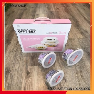 Bộ 3 hộp thuỷ tinh tròn lock&lock 950ml-650ml-380ml