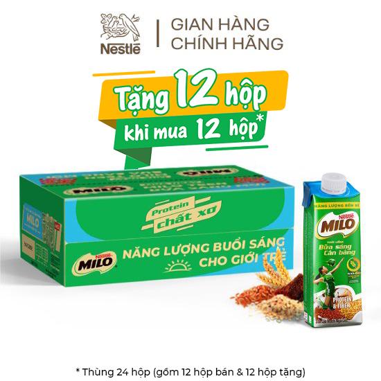 [Chỉ giao Hà Nội][Mua 12 tặng 12] Thùng 24 hộp sữa lúa mạch ngũ cốc Nestlé MILO teen bữa sáng ít đường 200 ml/hộp