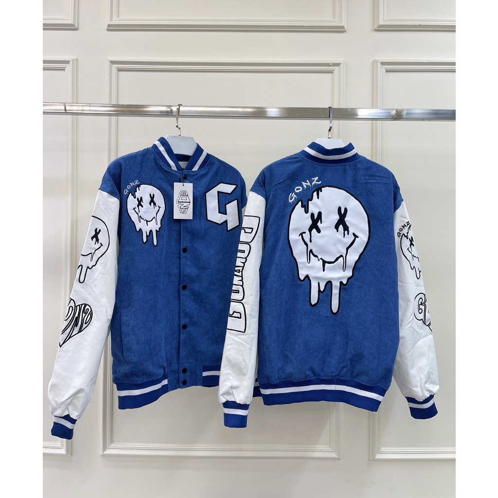 Áo Khóac Form Rộng Nhung Tâm Jacket Varsity Graffiti V10 - Xanh Đá