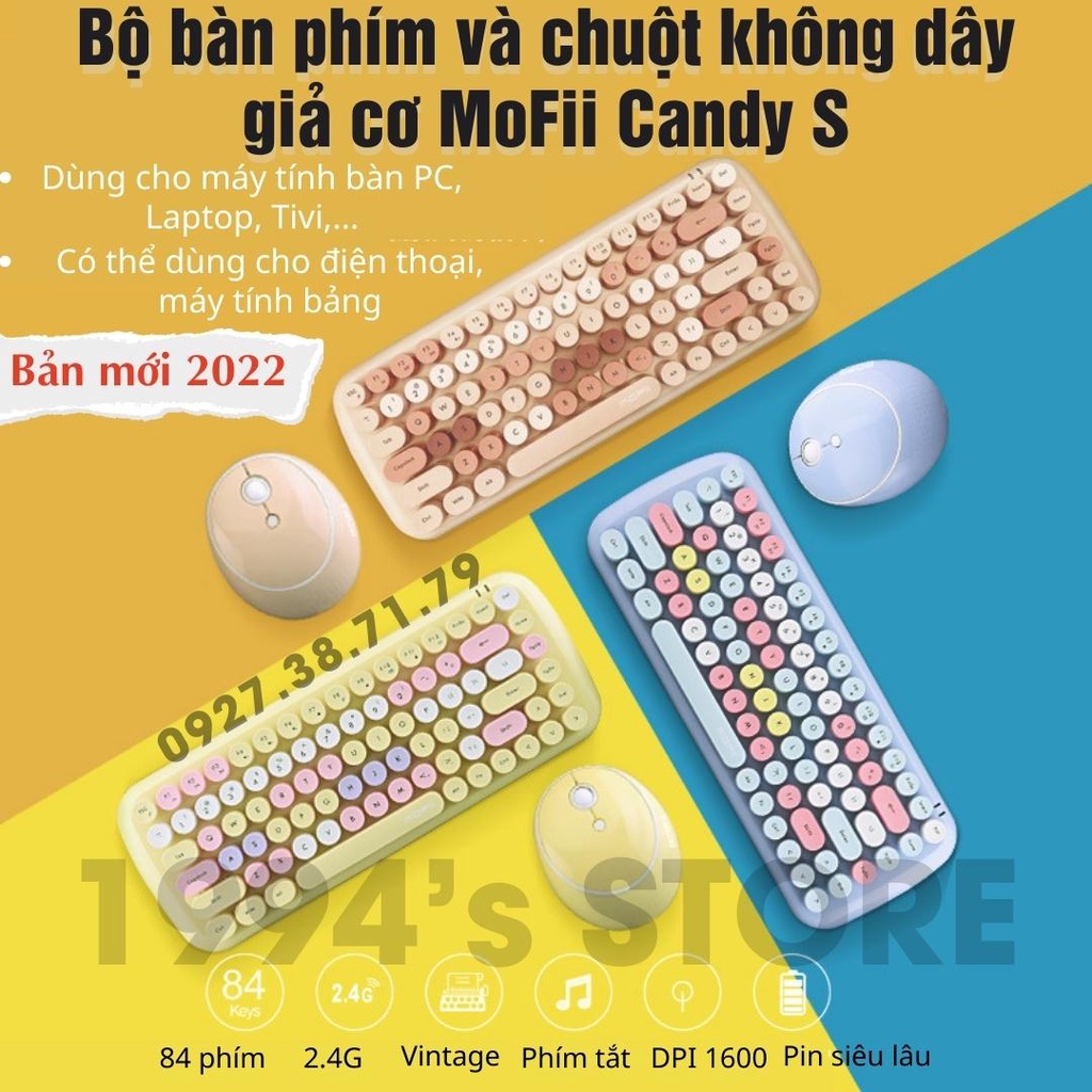 BỘ COMBO BÀN PHÍM GIẢ CƠ VÀ CHUỘT KHÔNG DÂY MOFII CANDY S - Dùg cho Máy tính bàn, Laptop, Tivi, Điện thoại, iPad, iPhone