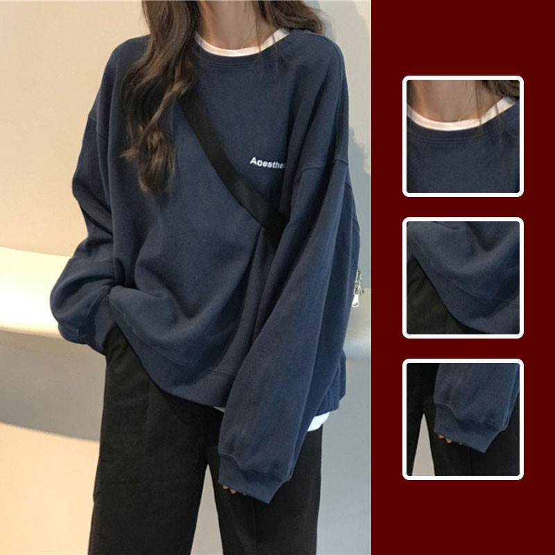 Áo Sweater Cổ Tròn Dáng Rộng In Chữ Kiểu Hàn Quốc Xinh Xắn Cho Nữ