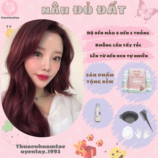 Thuốc nhuộm tóc nam nữ MÀU NÂU ĐỎ ĐẤT nhuộm tại nhà tặng kèm oxy trợ nhuộm và bộ 7 món hỗ trợ nhuộm