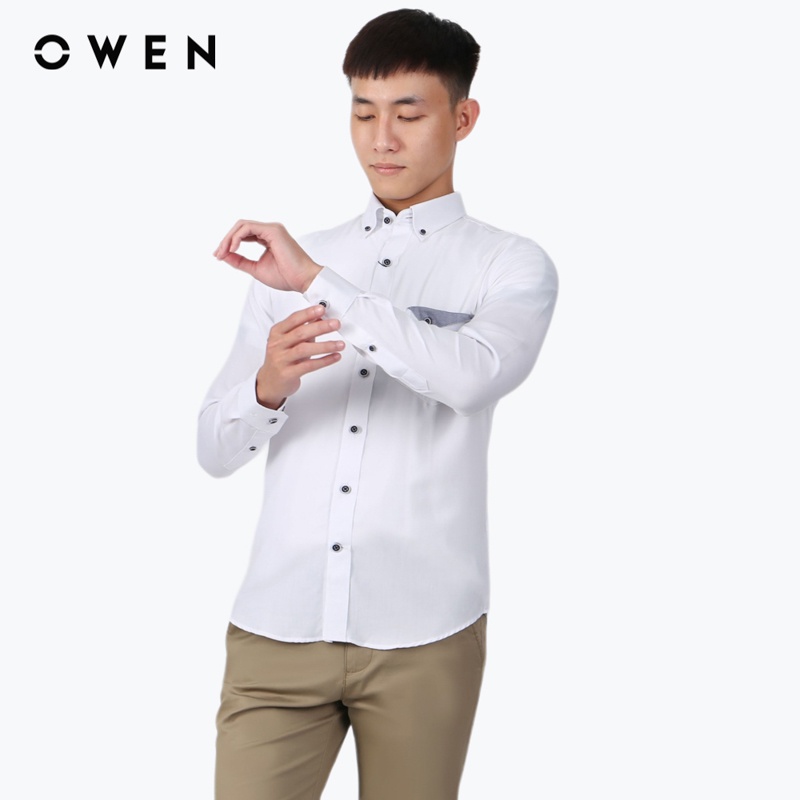 Áo sơ mi dài tay Nam Owen Bamboo Regular Fit Trắng - AR220134DT
