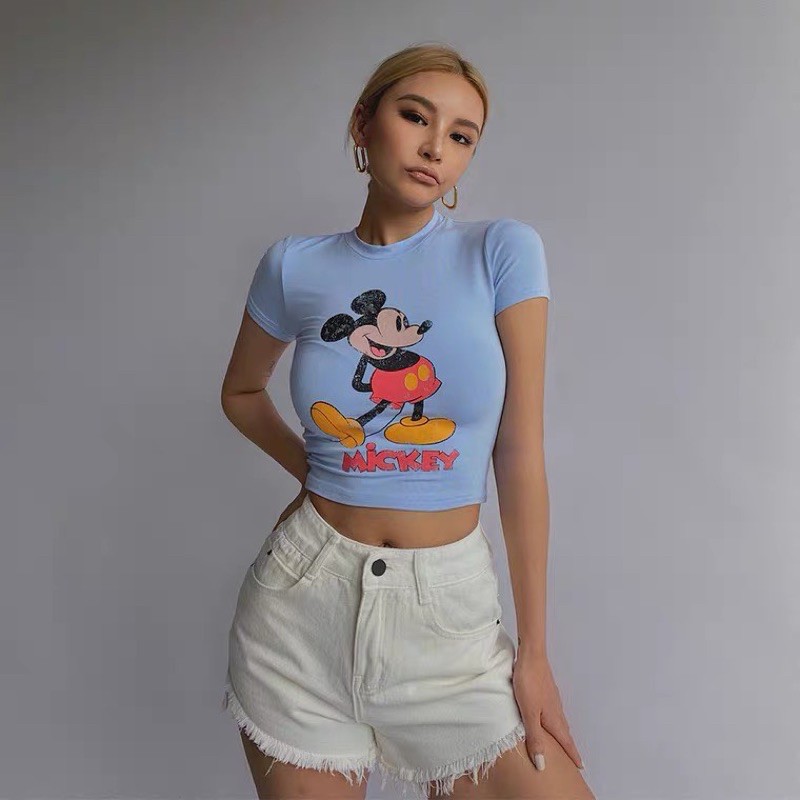 BÁN SỈ ÁO MICKEY XANH CROPTOP