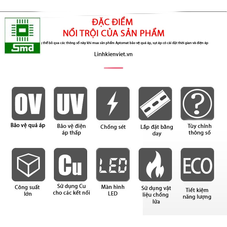 Aptomat bảo vệ quá áp, sụt áp có cài đặt thời gian và điện áp