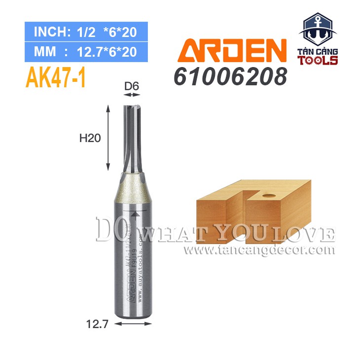 Mũi Router CNC AK47-1 Arden 6 x 20 mm Cốt 12.7 mm ( Chuyên Ván Công Nghiệp )