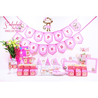 Set trang trí sinh nhật trọn gói chủ đề khỉ hồng - Monkey