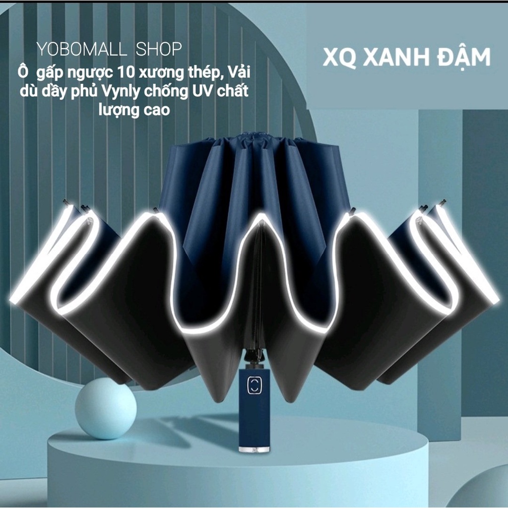 Ô Dù Gấp Ngược Tự Động Phủ Vinyl Chống Tia Cực Tím UV, Ô Đèn Pin Siêu Sáng Làm Quà Tặng Che Nắng Mưa - Yobomall