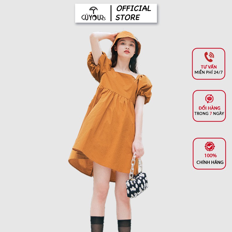 [TẶNG QUÀ KẸP TÓC ] Đầm tay phồng Babydoll GUYOURs thiết kế cổ vuông dáng xòe cute freesize GUV111