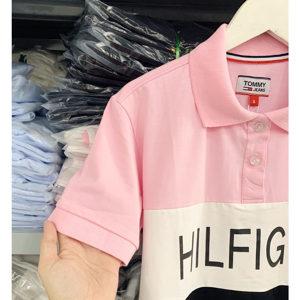 [HÌNH THẬT] ÁO THUN CỔ TRỤ VNXK TOMMY HỒNG ĐEN   - COTTON CÁ SẤU 100%