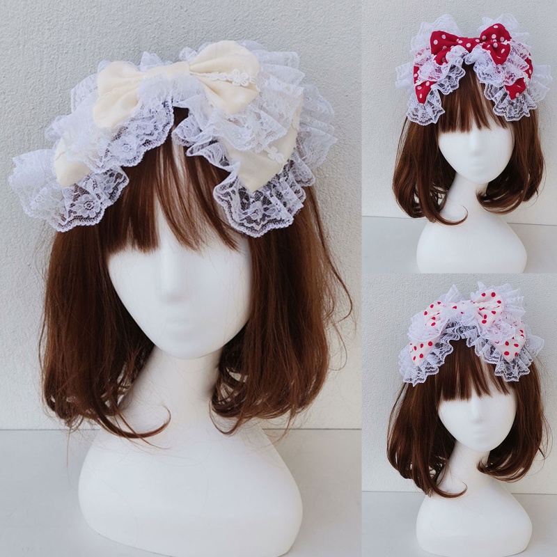 Băng Đô Cài Tóc Đính Nơ Ren Phong Cách Lolita Dễ Phối Đồ