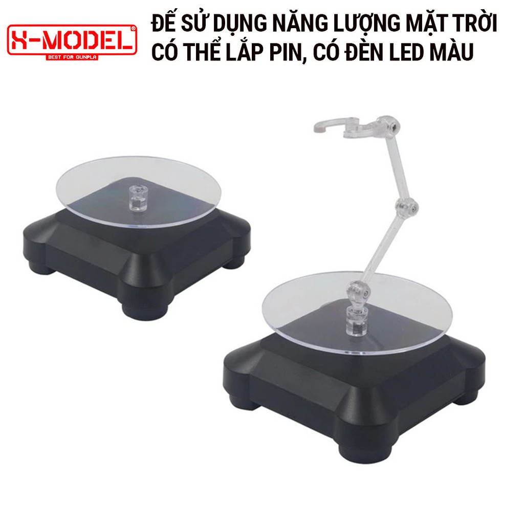 Đế trưng bày mô hình X- MODEL xoay 360 độ có led, chạy bằng năng lượng mặt trời có thể sử dụng thêm pin có công tắc VT01