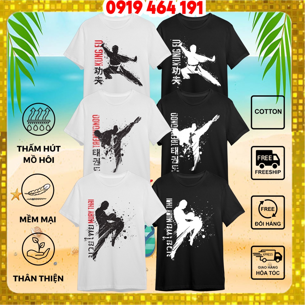 Áo thun võ Thuật - Kick Boxing - karate, phong cách hàn quốc, vải cotton dày mịn mát