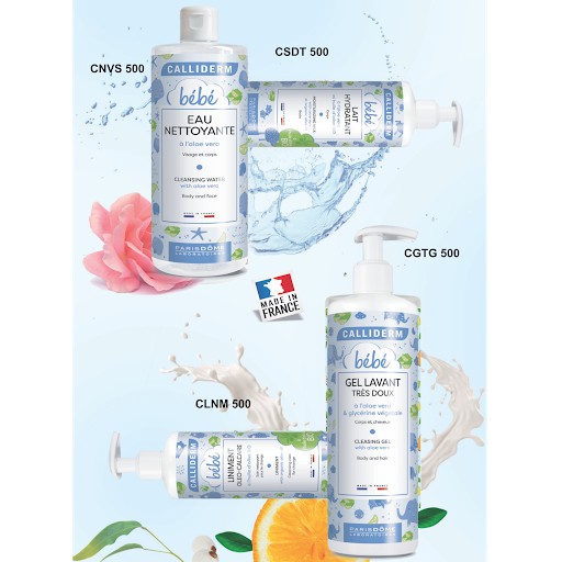 Gel tắm gội em bé 2 trong 1 Calliderm chiết xuất nha đam 500ml