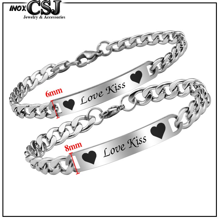 LẮC VÒNG TAY CẶP ĐÔI INOX LOVE KISS ĐẸP Ý NGHĨA CP012 [ Có FeedBack ]