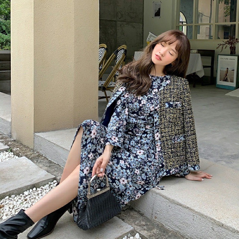 VÁY MAXI HOA XANH DÀI TAY TIỂU THƯ | BigBuy360 - bigbuy360.vn