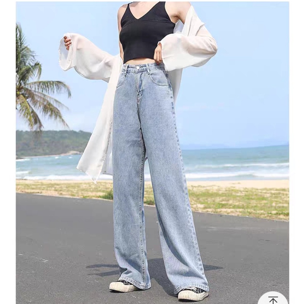 Quần jean bò ống rộng quần jean bò ống suông jeans nữ cạp cao hot nhất 2022 SKShop22 | BigBuy360 - bigbuy360.vn
