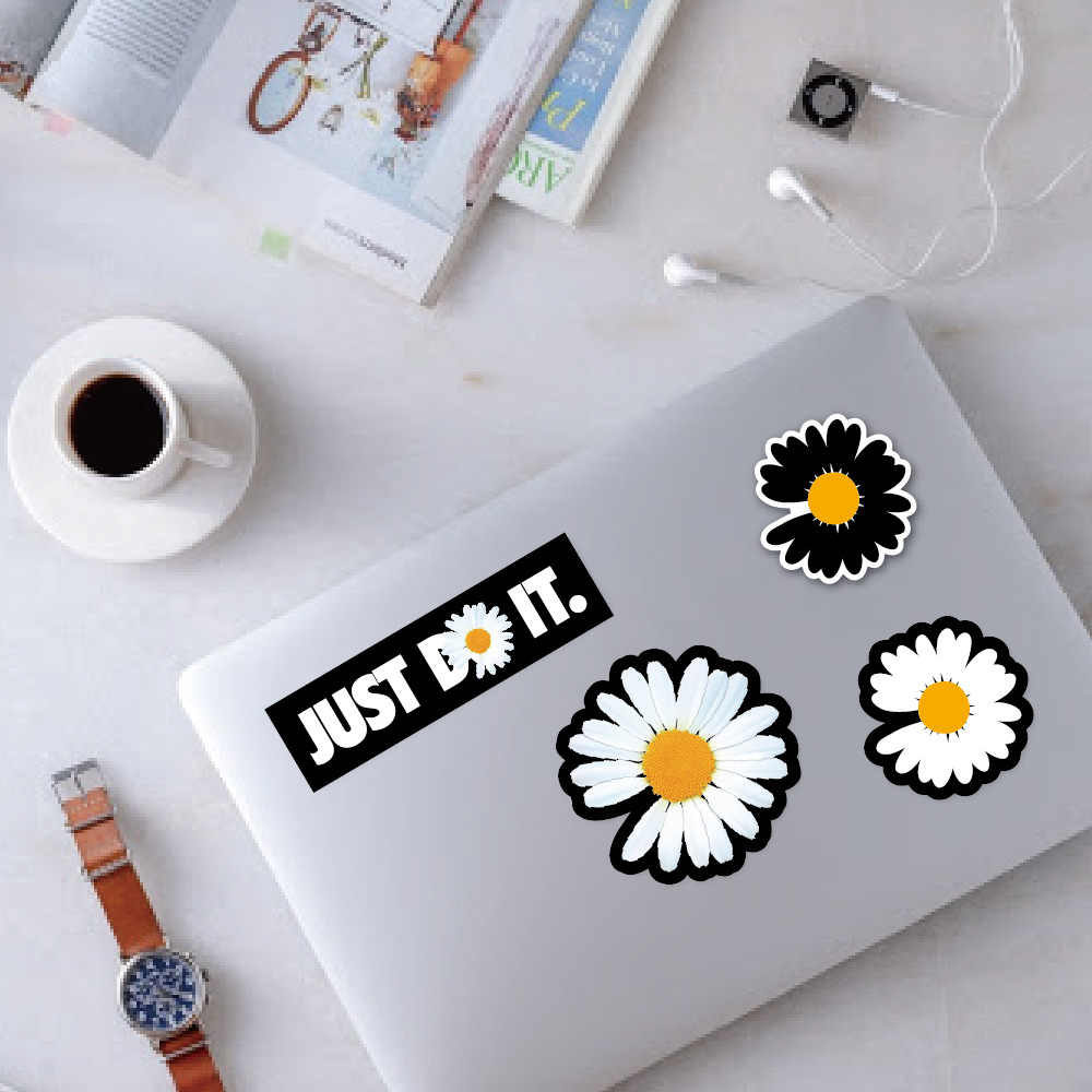 Sticker trang trí chống nước in chữ peaceminusone và hoa cúc
