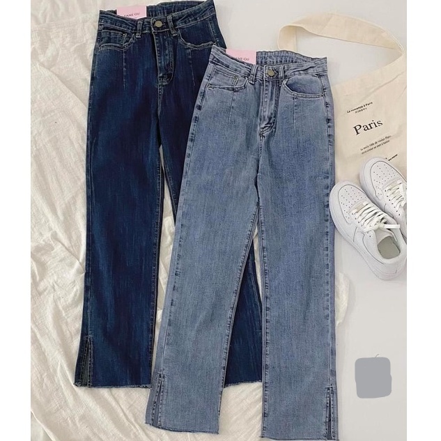 Quần Jeans Nữ Ống Suông Rộng Xẻ Cạnh Siêu Hách Chân Fullsize 2 Màu Ulzzang Q61