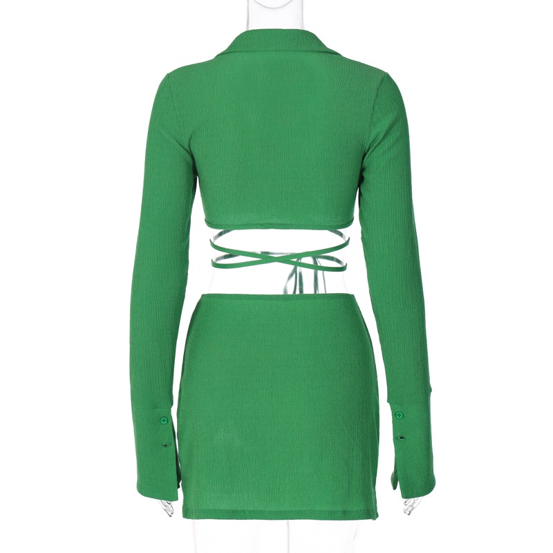 Bộ Áo Tay Dài Cổ Chữ V + Chân Váy Lưng Cao Xẻ Tà Thời Trang Dành Cho Nữ