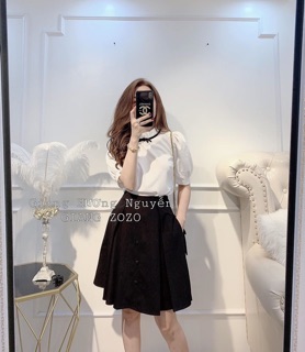 ÁO SƠ MI LỤA NƠ VIỀN ĐEN HOT HITTTTT