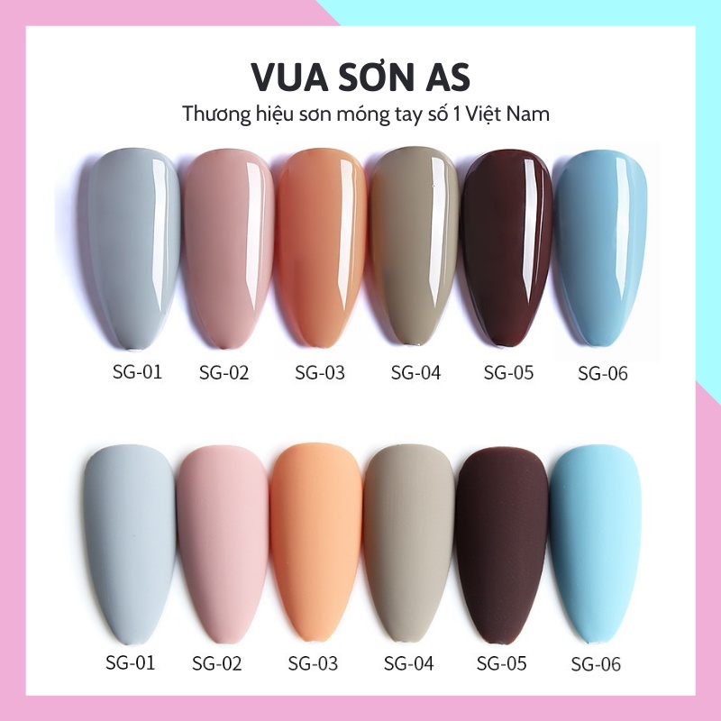 Sơn gel AS  móng tay dùng máy hơ tone màu nâu xanh hồng trẻ trung VUA SƠN AS mã SG 15ml