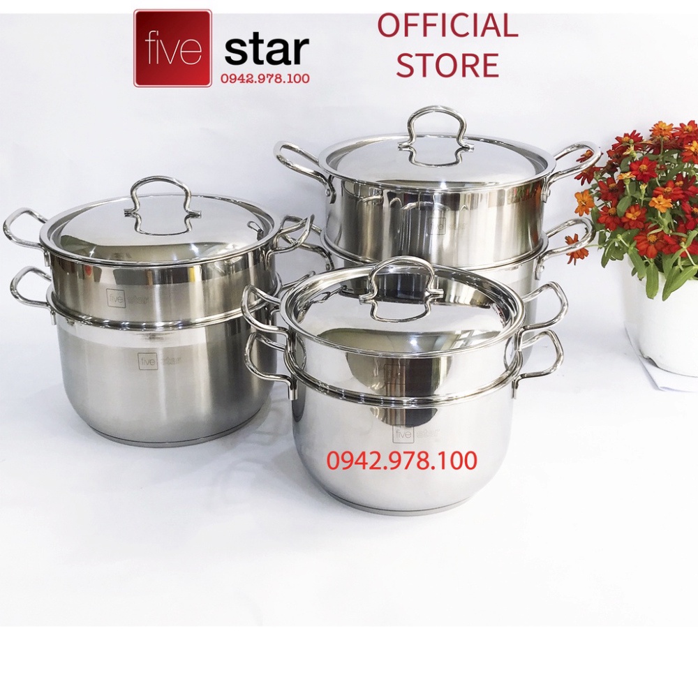 Bộ nồi xửng hấp 3 đáy từ inox 430 FiveStar Standard nắp inox tặng 2 muỗng canh (24cm /26cm / 28cm /30cm /32cm)