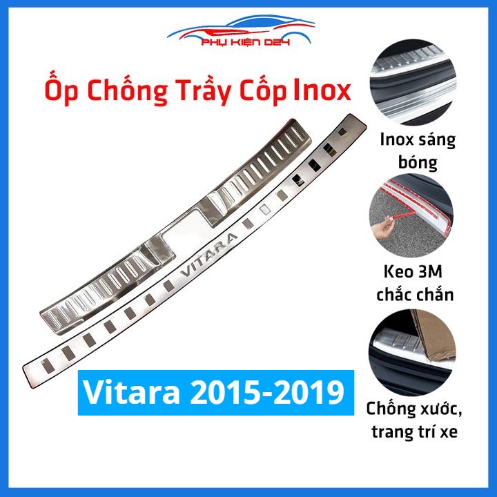 Ốp chống trầy cốp Vitara 2015-2016-2017-2018-2019 inox sáng bóng bảo vệ xe chống va đập
