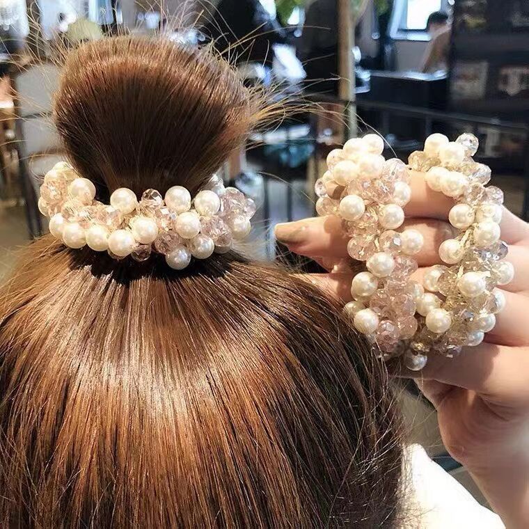 Dây Buộc Tóc Cao Su Đính Ngọc Trai Pha Lê Thời Trang Hàn Quốc