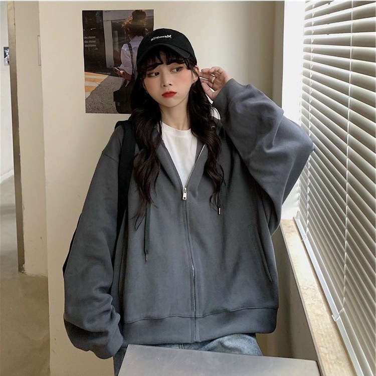 Áo khoác Jacket khoá kéo xám đậm nỉ ngoại
