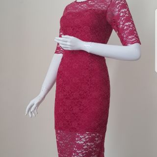 ZERASY - Đầm body tay lỡ màu đỏ đô
