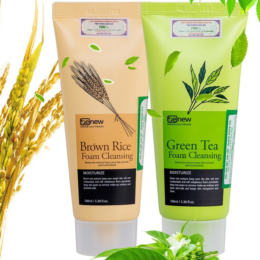 Sữa rửa mặt trà xanh GREEN TEA FOAM CLEANSER BENEW hàn quốc 100ml/Hộp dưỡng trắng da, xóa thâm mụn- Hàng chính hãng