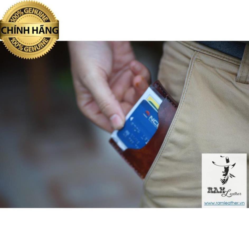 VÍ RAM MINI DA BÒ VEGTAN MÀU NÂU SÁNG - HÀNG CHÍNH HÃNG RAM LEATHER .