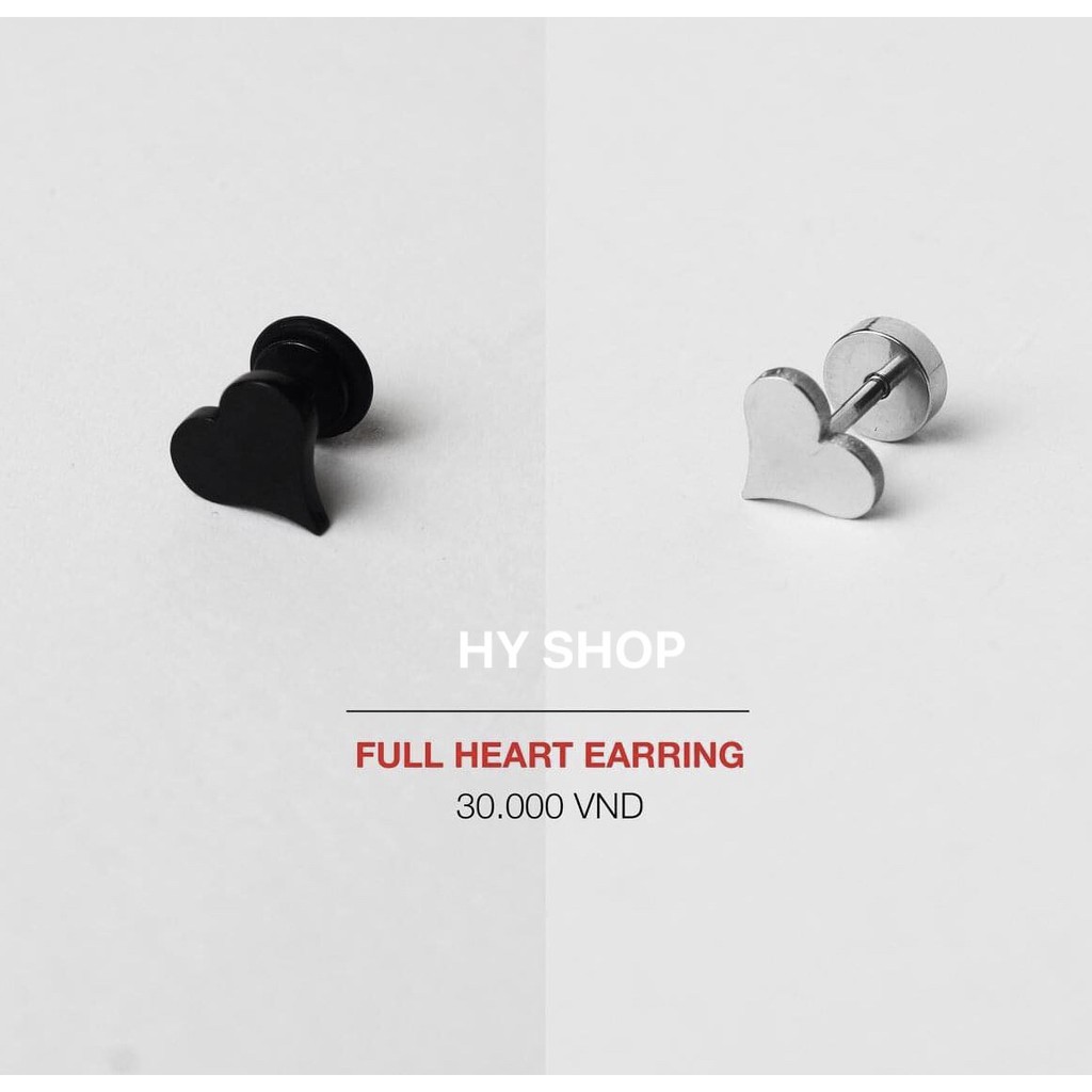 FULL HEART EARRING bông tai titan trái tim không gỉ không dị ứng nam nữ unisex - khuyên tai cá tính