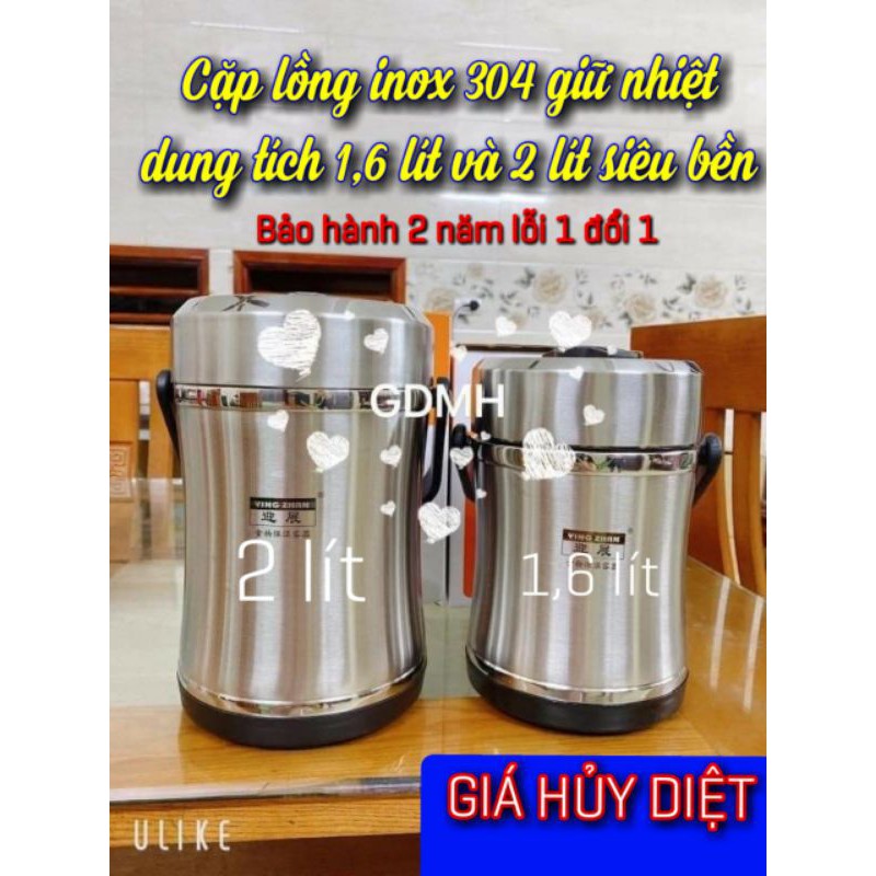 Cặp lồng giữ nhiệt inox 304 dung tích 1,6 lít và 2 lít giá sỉ