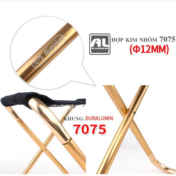 Ghế dễ dàng gấp gọn mini đi du lịch, cắm trại, Ghế xếp INOX câu cá thon thả tiện dụng, kim loại tổng hợp NHÔM cao cấp