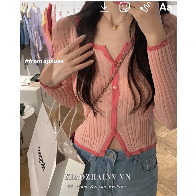 Áo Khoác cardigan Dệt Kim Tay Dài Cổ Chữ V Phong Cách Hàn Quốc Cho Nữ