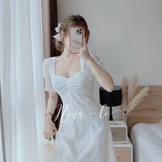 Đầm tiểu thư cổ vuông tay phồng nhún ngực xinh xắn fashionzero - 95184