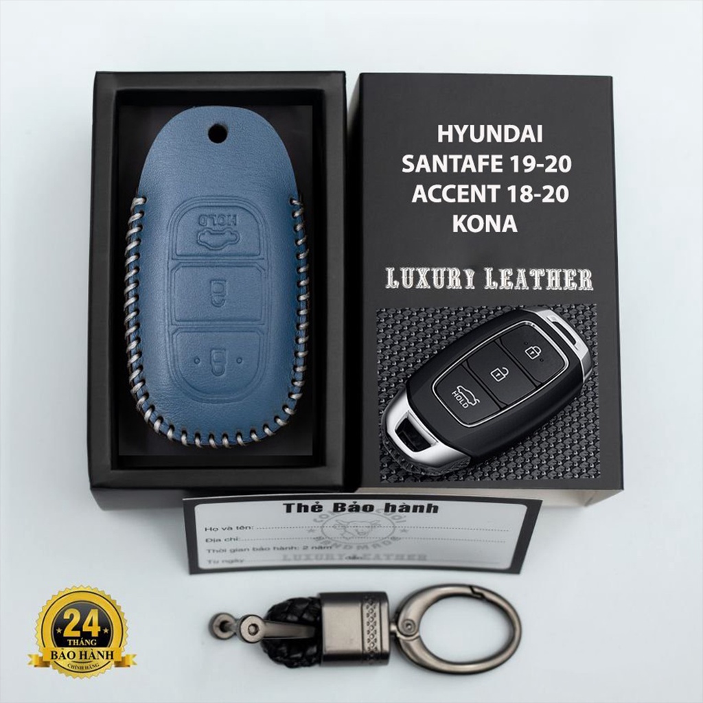 Bao da chìa khoá ô tô Huyndai Santafe 2019-2022 Accent 2018-2022 Kona bảo hành bọc chìa 24 tháng tặng kèm móc chìa khóa