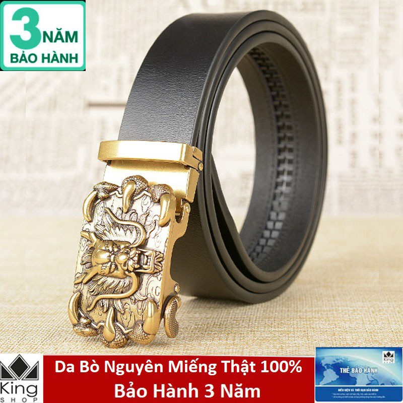 Thắt Lưng Dây Nịt Nam Da Bò Nguyên Miếng Thật 100% Khóa Tự Động Mặt Rồng - Đồ Da Kingshop