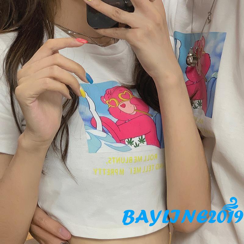 Áo Thun Croptop Tay Ngắn Cổ Tròn In Hình Gấu Hoạt Hình Thời Trang Mùa Hè Cho Nữ | BigBuy360 - bigbuy360.vn